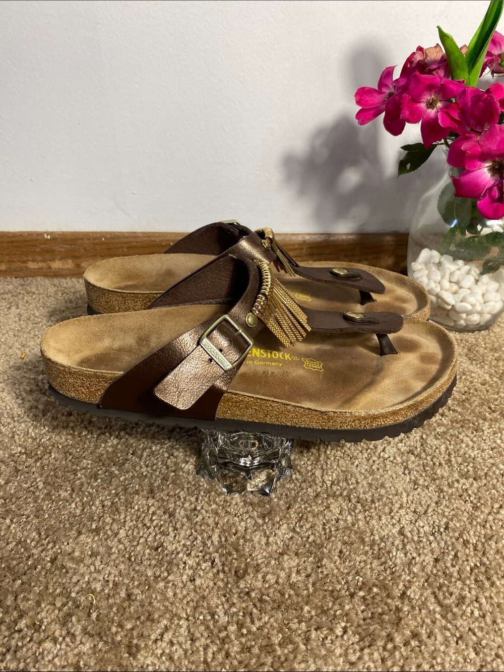 Birkenstock Women’s Gizeh Fringe Gold Graceful Toffee Sandals Size 41 - Picture 5 of 12